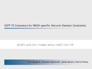OSPFTE Extensions for WSONspecific Network Element Constraints draftpelosoccampwsonospfoeo04
