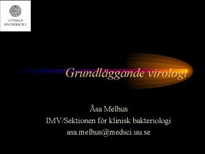 Grundlggande virologi sa Melhus IMVSektionen fr klinisk bakteriologi