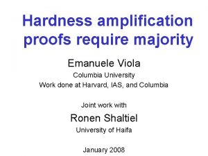 Hardness amplification proofs require majority Emanuele Viola Columbia