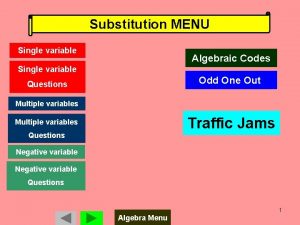 Substitution MENU Single variable Algebraic Codes Single variable