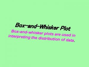 BoxandWhisker Plot Boxandwhiske r plots are used in