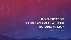 BIO FABRICATION LEATHER AND MEAT WITHOUT HARMING ANIMALS