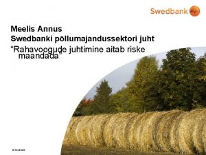 Meelis Annus Swedbanki pllumajandussektori juht Rahavoogude juhtimine aitab