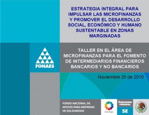 ESTRATEGIA INTEGRAL PARA IMPULSAR LAS MICROFINANZAS Y PROMOVER