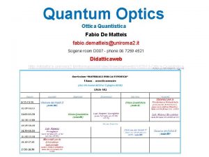 Quantum Optics Ottica Quantistica Fabio De Matteis fabio