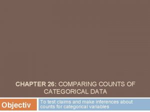 CHAPTER 26 COMPARING COUNTS OF CATEGORICAL DATA Objectiv