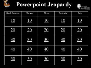 Powerpoint Jeopardy South America Europe Africa Australia Asia