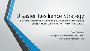 Disaster Resilience Strategy Building Resilience in Developing Countries