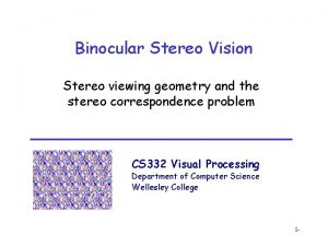 Binocular Stereo Vision Stereo viewing geometry and the