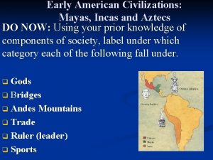 Early American Civilizations Mayas Incas and Aztecs DO