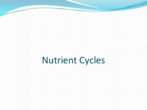 Nutrient Cycles The Water Cycle 1 Water cycles
