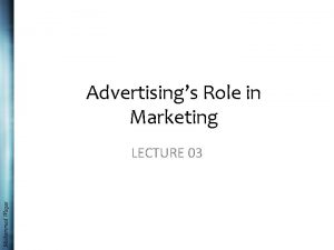 Advertisings Role in Marketing Muhammad Waqas LECTURE 03