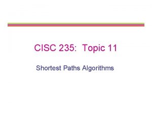 CISC 235 Topic 11 Shortest Paths Algorithms Outline