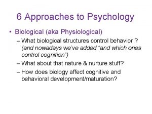6 Approaches to Psychology Biological aka Physiological What