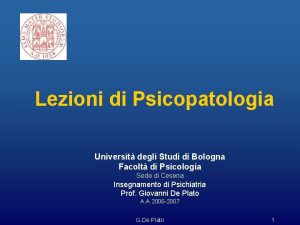 Lezioni di Psicopatologia Universit degli Studi di Bologna