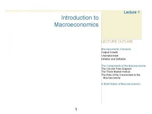 Introduction to Macroeconomics Lecture 1 LECTURE OUTLINE Macroeconomic