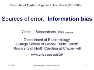 Principles of Epidemiology for Public Health EPID 600