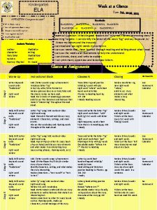 Kindergarten Week at a Glance ELA Date Feb