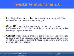 Investir le etourisme 2 0 q Le blog