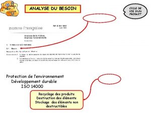 ANALYSE DU BESOIN Protection de lenvironnement Dveloppement durable