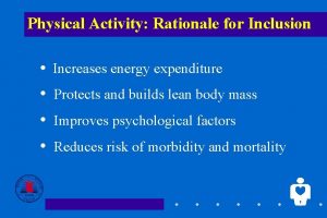 Physical Activity Rationale for Inclusion Increases energy expenditure