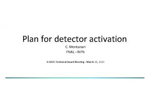 Plan for detector activation C Montanari FNAL INFN