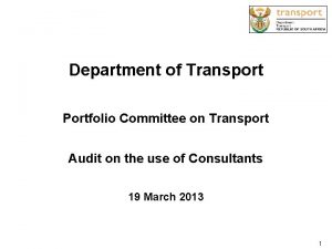 Department of Transport Portfolio Committee on Transport Audit