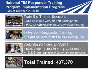 National TIM Responder Training Program Implementation Progress As