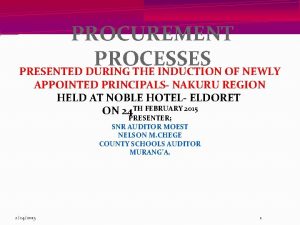 PROCUREMENT PROCESSES PRESENTED DURING THE INDUCTION OF NEWLY