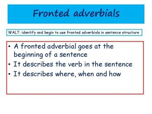 Fronted adverbials WALT identify and begin to use