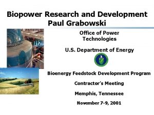 Biopower Research and Development Paul Grabowski Office of