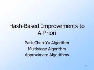 HashBased Improvements to APriori ParkChenYu Algorithm Multistage Algorithm