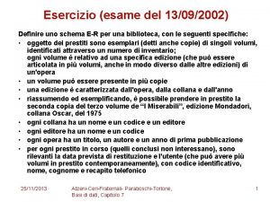 Esercizio esame del 13092002 Definire uno schema ER