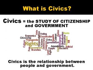 What is Civics Civics the STUDY OF CITIZENSHIP