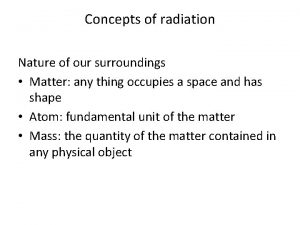 Concepts of radiation Nature of our surroundings Matter