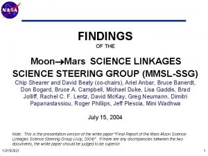 Mars Technology Program FINDINGS OF THE Moon Mars