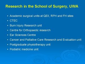 Research in the School of Surgery UWA Academic
