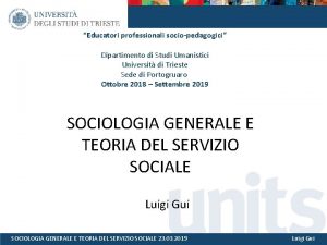 Educatori professionali sociopedagogici Dipartimento di Studi Umanistici Universit