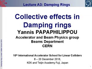 Lecture A 3 Damping Rings Collective effects in