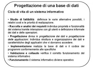 Progettazione di una base di dati Ciclo di