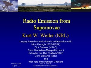 Radio Emission from Supernovae Kurt W Weiler NRL