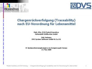 Chargenrckverfolgung Traceability nach EUVerordnung fr Lebensmittel Dipl Kfm