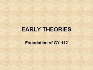 EARLY THEORIES Foundation of GY 112 Historical Geology