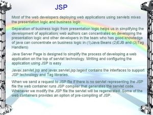 JSP Most of the web developers deploying web
