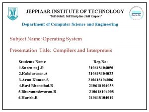 JEPPIAAR INSTITUTE OF TECHNOLOGY SelfBelief Self Discipline Self