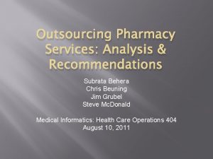 Outsourcing Pharmacy Services Analysis Recommendations Subrata Behera Chris