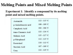 Melting Points and Mixed Melting Points Experiment 1