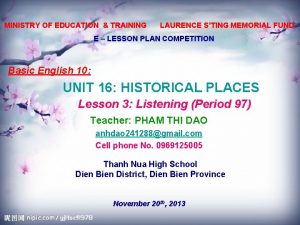 MINISTRY OF EDUCATION TRAINING LAURENCE STING MEMORIAL FUND