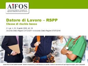 Datore di Lavoro RSPP Classe di rischio basso