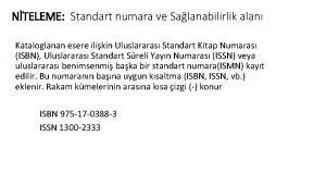 NTELEME Standart numara ve Salanabilirlik alan Kataloglanan esere